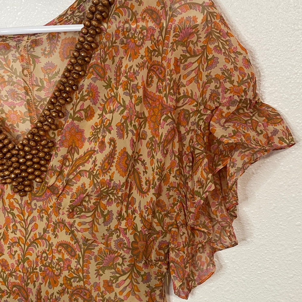 Adrianna Papell Orange and Brown Midi Dress vintage Size 6 100% Silk & poliéster - Picture 7 of 16